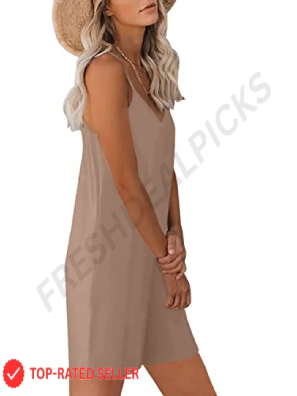Sleeveless Romper for Women Adjustable Spaghetti Strap Loose Fit with Pockets